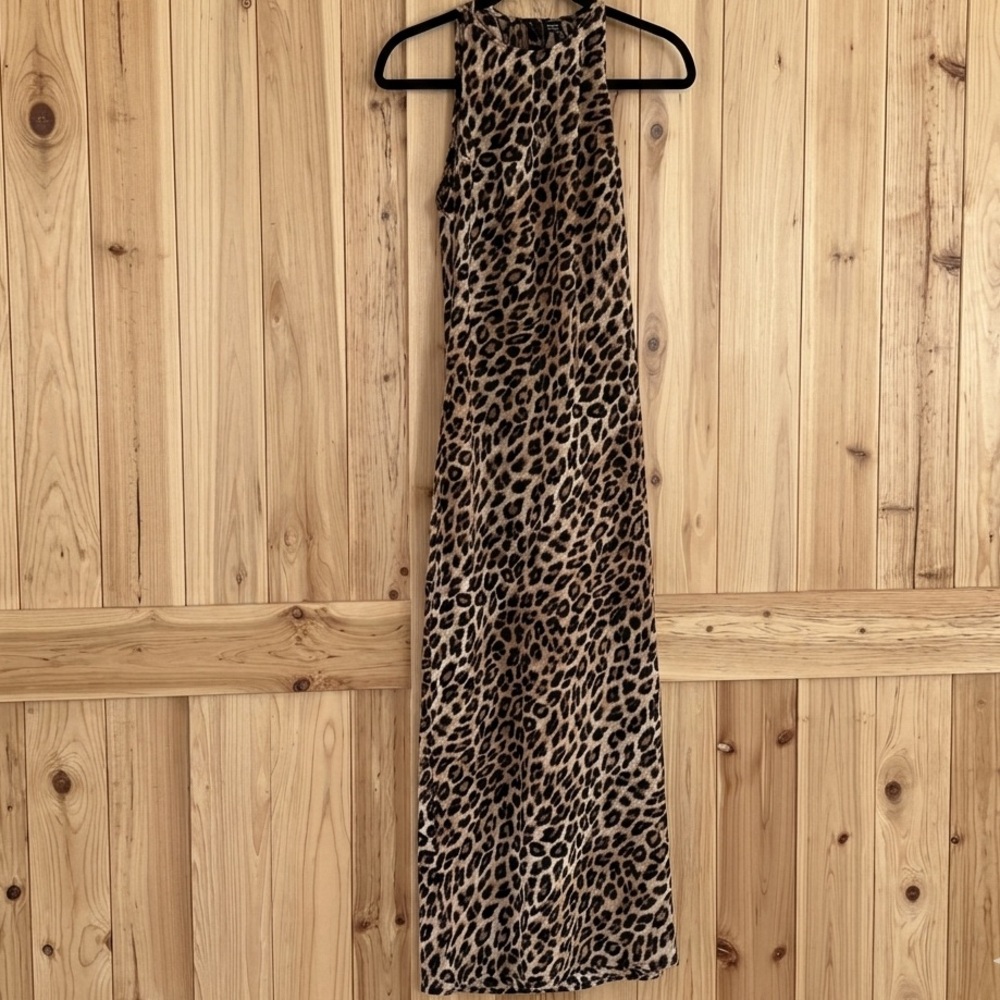 Leopard Print Halter Maxi Dress